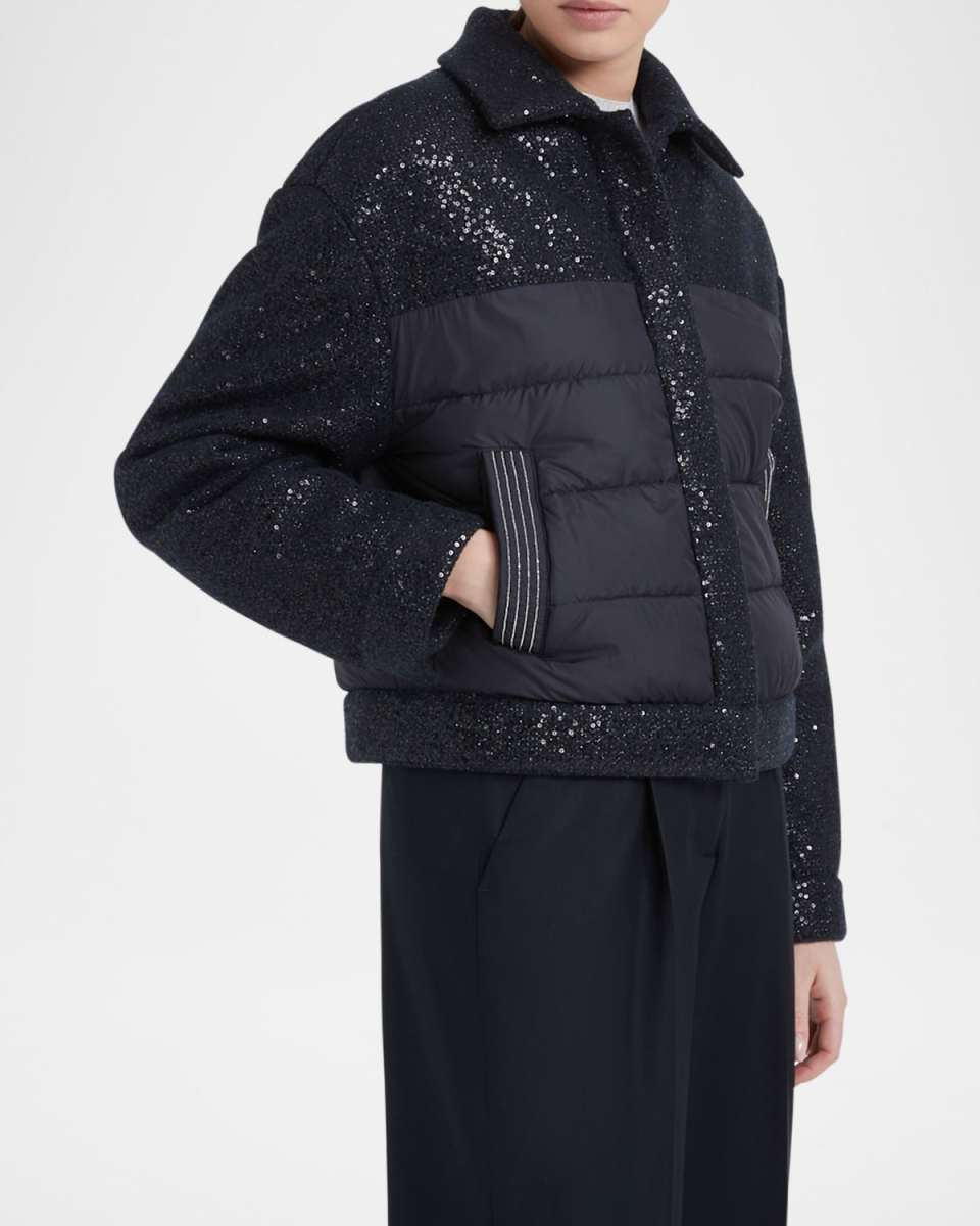 Mixed Media Sequin Down Puffer Jacket
